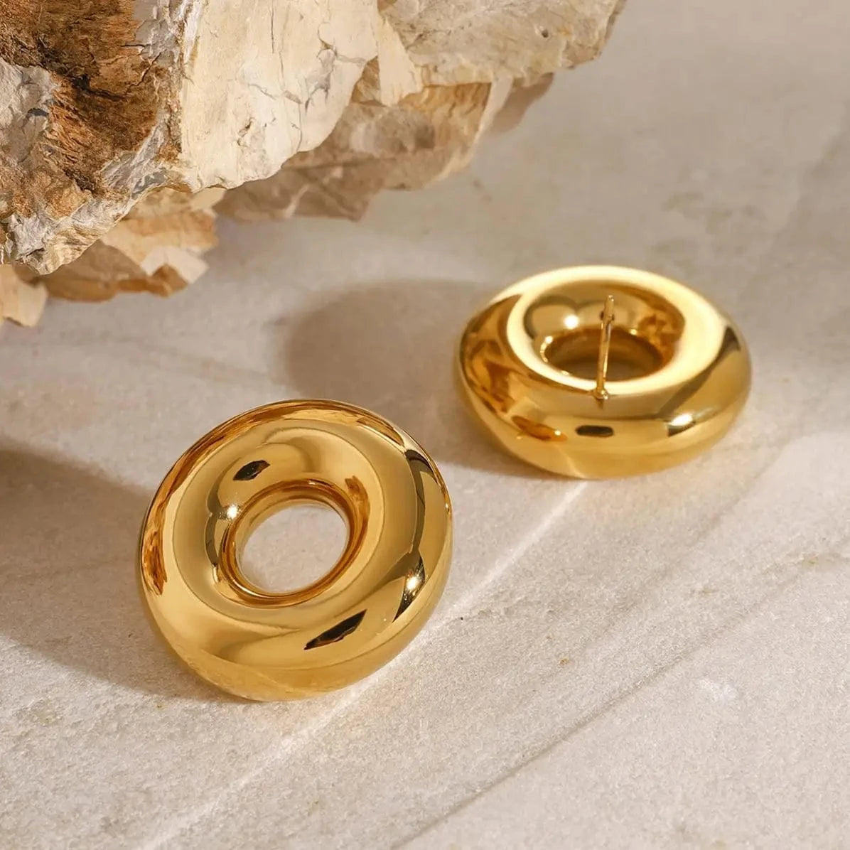 TRENDY / E2586 E2586 Jewelry Original Hollow Circle Earring 18K PVD Gold Plated Stainless Steel Simple Daily Stud Earring For Women