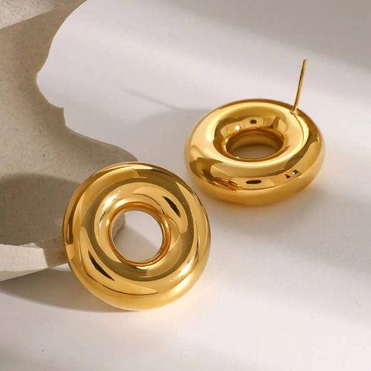 TRENDY / E2586 E2586 Jewelry Original Hollow Circle Earring 18K PVD Gold Plated Stainless Steel Simple Daily Stud Earring For Women