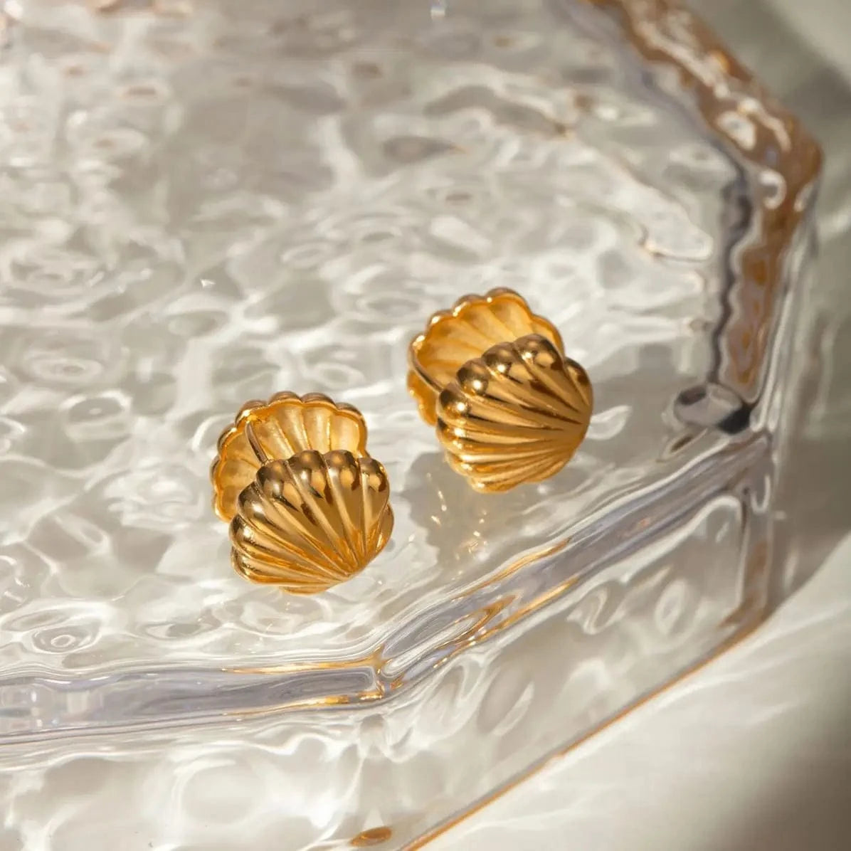 TRENDY / E2608 E2608 Stainless Steel Hoop Earrings Scallop Shell Earring 18k gold plated Chunky Hoop Earring for Women Ocean Hoop for Girl