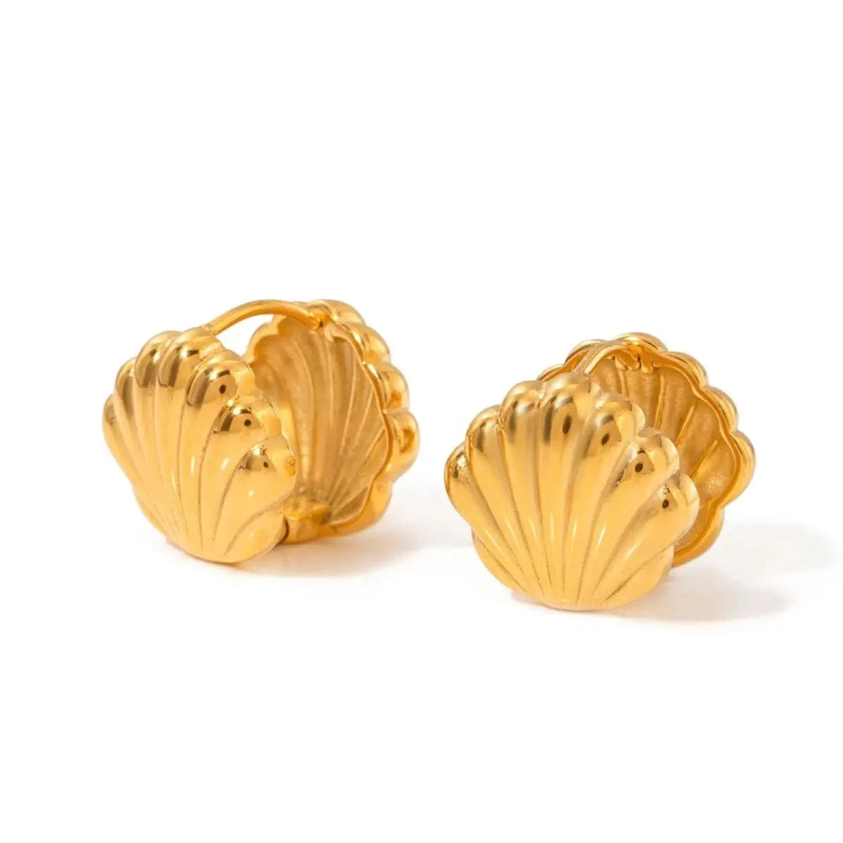 TRENDY / E2608 E2608 Stainless Steel Hoop Earrings Scallop Shell Earring 18k gold plated Chunky Hoop Earring for Women Ocean Hoop for Girl