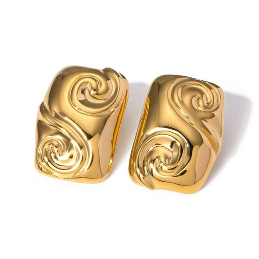 Trendy / E2673 E2673 Design 18K PVD Gold  Steel High Polished Wave Texture Spiral Rectangle Shaped Earrings For Women