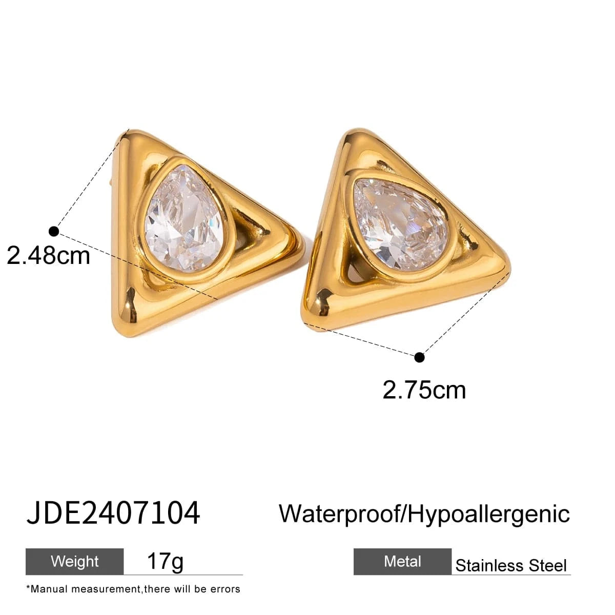 TRENDY / E3373 E2433 18k Gold Stainless Steel Waterdrop White Zirconia Square Triangle Stylish Unique Chic Jewelry Earrings Elegant