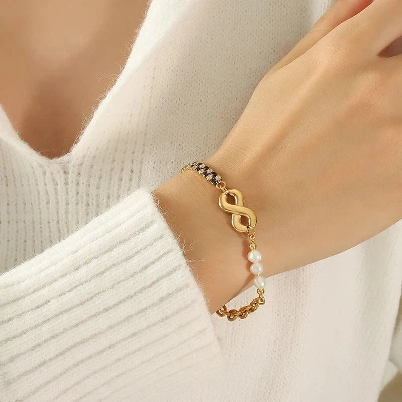 TRENDY / E382- Gold bracelet -17+3cm Geometric thick chain zircon infinite chain necklace bracelet jewelry sets