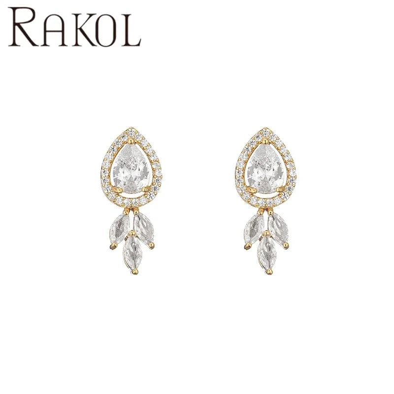 trendy / EP5369-Blue-C RAKOL EP5369 Zircon Flower Stud Earrings for Women Mutil color Cubic Zirconia girls earring Wedding Party Jewelry