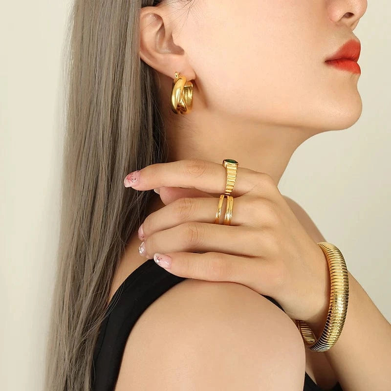 TRENDY / F194- gold earrings French Double Ring Cross Earrings Copper Wholesale Jewelry with Gold or Silver Plating Trendy Style for Parties or Engagements