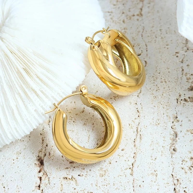 TRENDY / F194- gold earrings French Double Ring Cross Earrings Copper Wholesale Jewelry with Gold or Silver Plating Trendy Style for Parties or Engagements