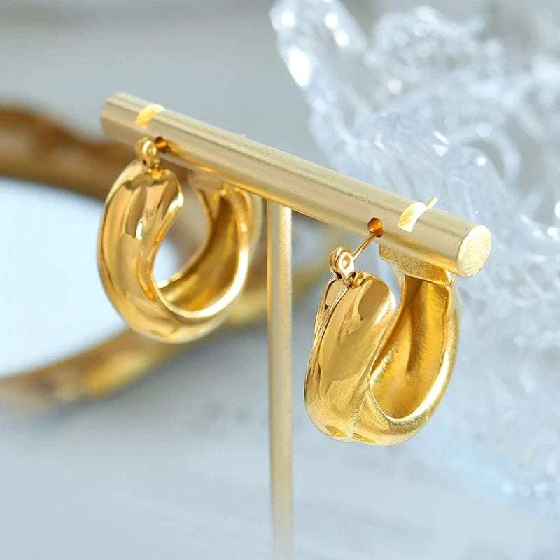 TRENDY / F194- gold earrings French Double Ring Cross Earrings Copper Wholesale Jewelry with Gold or Silver Plating Trendy Style for Parties or Engagements