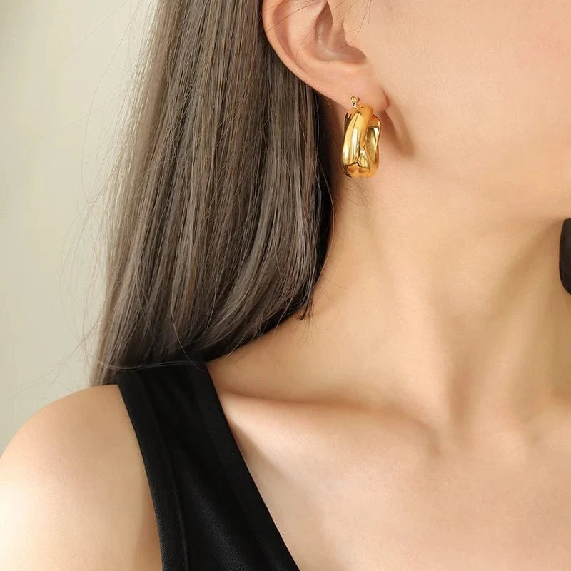 TRENDY / F194- gold earrings French Double Ring Cross Earrings Copper Wholesale Jewelry with Gold or Silver Plating Trendy Style for Parties or Engagements