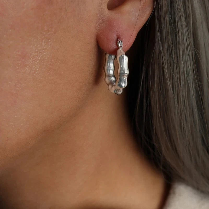 TRENDY / F775- Silver Earrings Fine Jewelry Earrings Fill Gold Statement 316L Stainless Steel Twist Hoop Earring