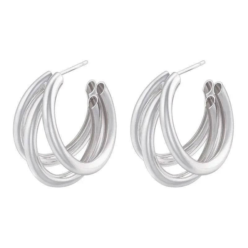 Trendy Fashion Zircon Knot Heart Stud Earrings Brass Gold Plated Geometry 3 Layers Oval Drop Earrings Women Korean Jewelry