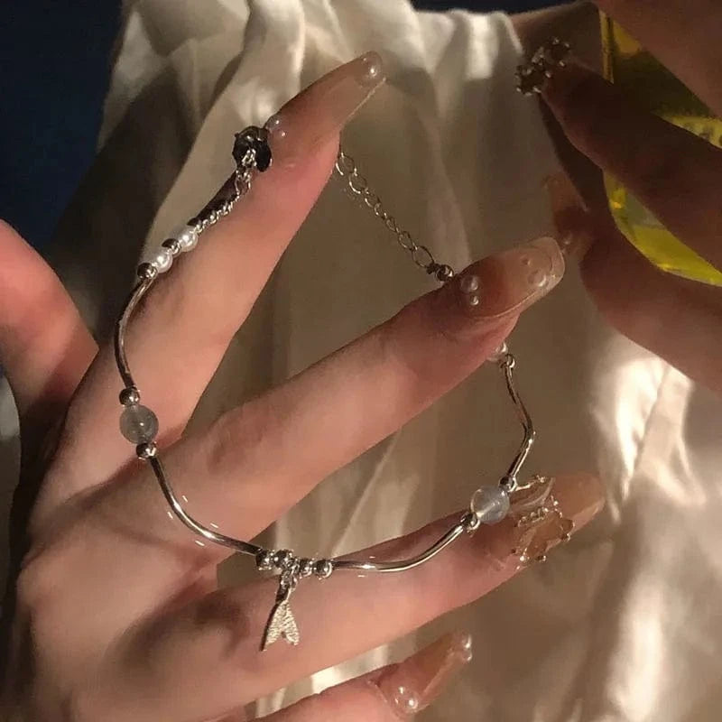 Trendy / Fishtail bracelet Fashionable Full Pearl Bracelet Niche Design Fishtail Bracelet Light Luxury Girl Summer Sweet Butterfly Bracelet