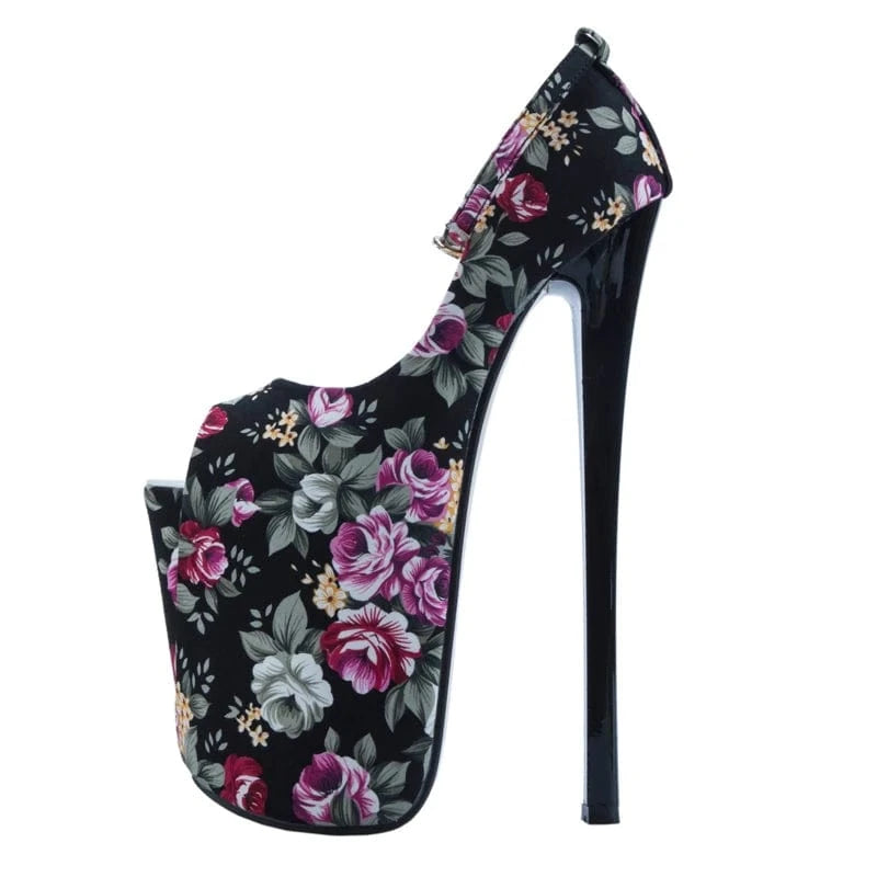 Trendy Flower 22 CM Heels Ankle Strap Platform Shoes Women Heels Sexy Peep-toe Sandals Stiletto Pumps