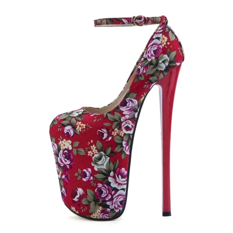 Trendy Flower 22 CM Heels Ankle Strap Platform Shoes Women Heels Sexy Peep-toe Sandals Stiletto Pumps