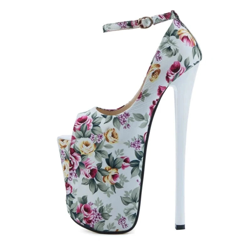 Trendy Flower 22 CM Heels Ankle Strap Platform Shoes Women Heels Sexy Peep-toe Sandals Stiletto Pumps