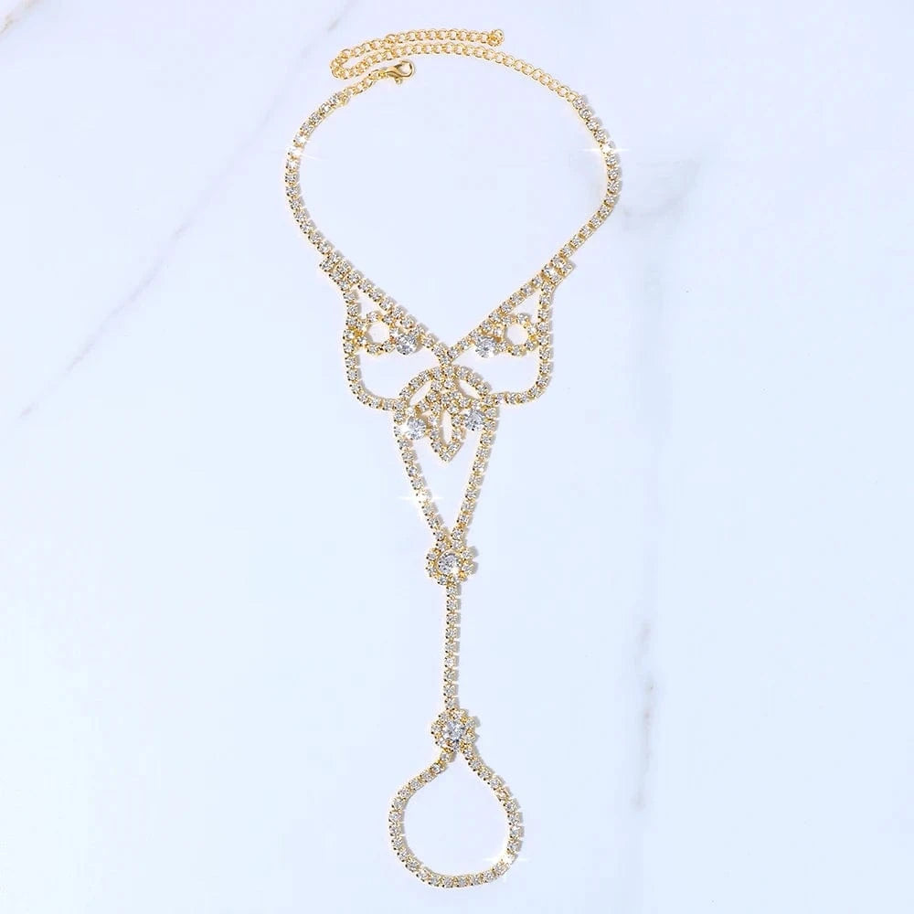 Trendy Foot Accessories Crystal Toe Anklet Floral Rhinestone Anklet Gift Jewelry for Pretty Girls