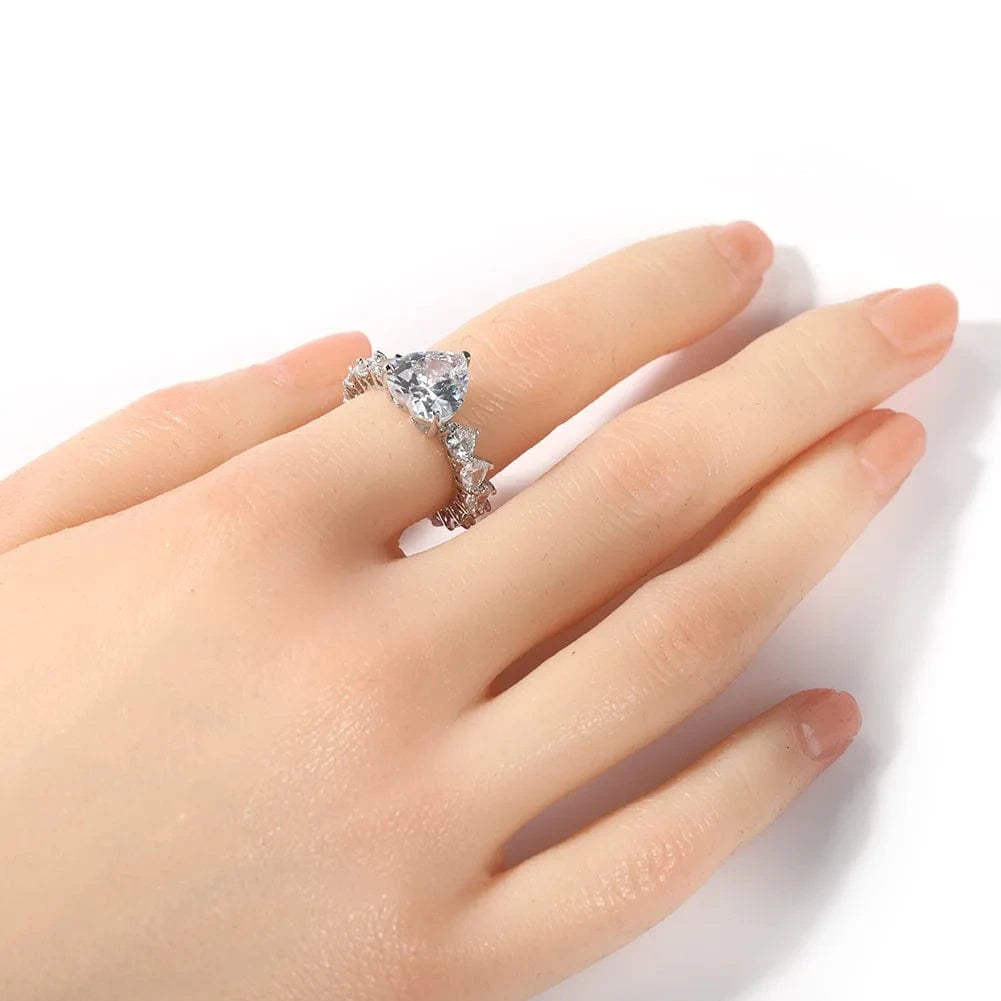 Trendy Gold Crystal Pink Wedding Ring Couples Exquisite Promise Jewelry Heart Cut Zircon Flower Fashionable Parties Unisex