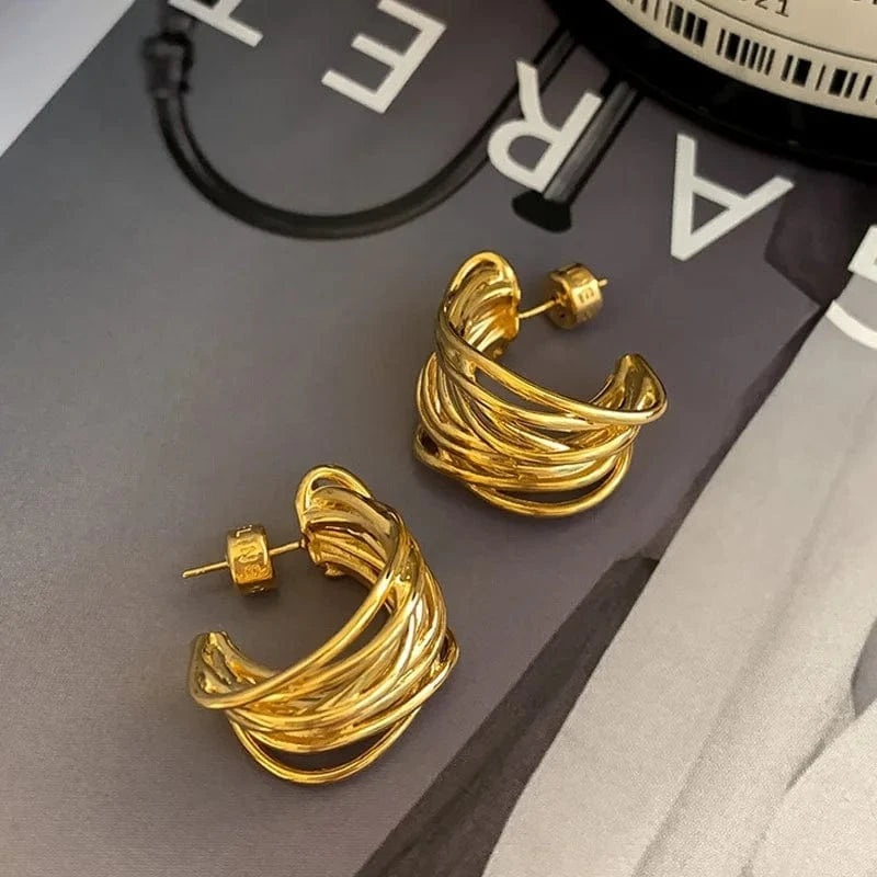 TRENDY / Gold Korean Fashion Versatility Alloy Earrings Hoop Circle Geometric Earrings Women Multilayer Earings 2024 Jewelry