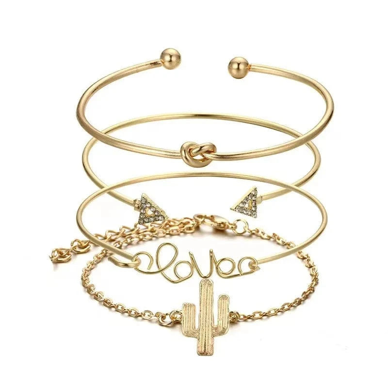 Trendy / Gold Latest Fashion In 2024 Diamond Bracelet Versatile And Vintage Letter Charms For Bracelets 4-Piece Set Women's Open Bracelet