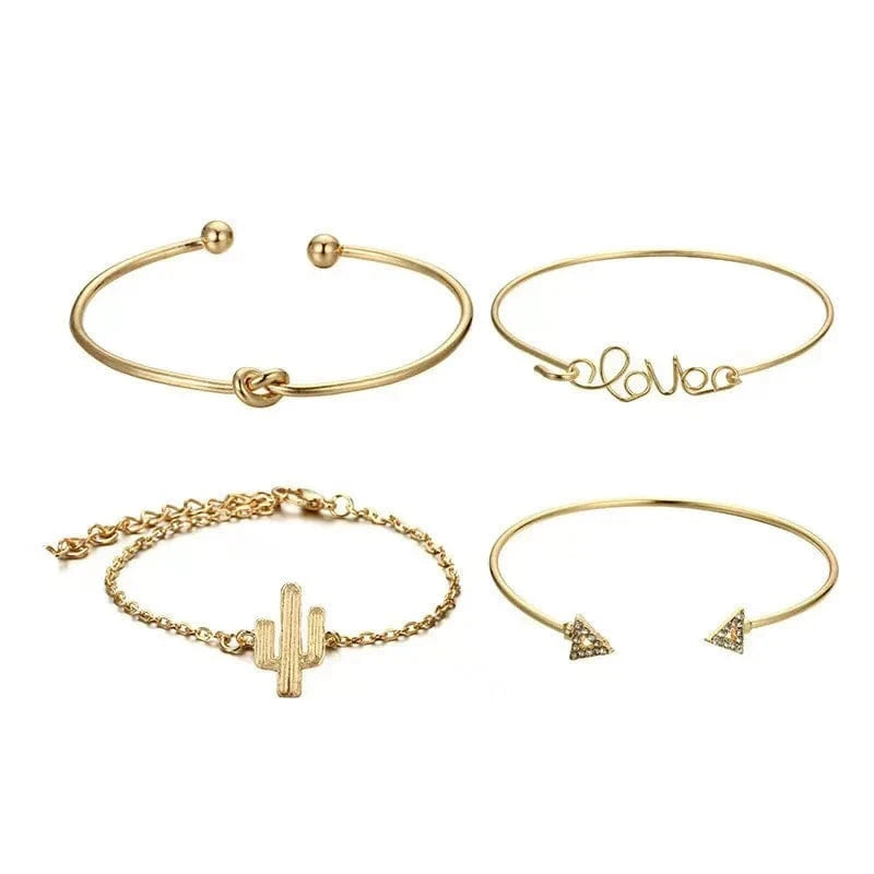 Trendy / Gold Latest Fashion In 2024 Diamond Bracelet Versatile And Vintage Letter Charms For Bracelets 4-Piece Set Women's Open Bracelet