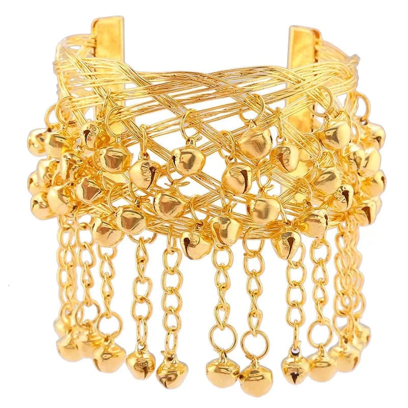 Trendy / Gold New Fashion Bell Bracelet Ethnic Style And Retro Metal Upper Arm Bracelet Women's Personalized Open Bangle Bracelet