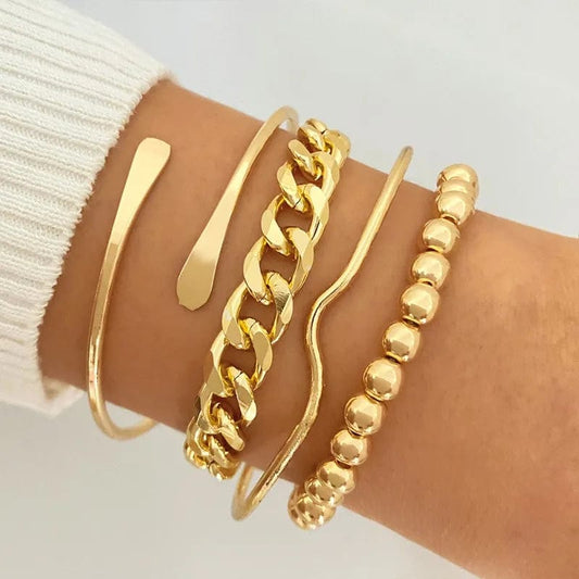 Trendy / Gold Niche Fashion Bracelet Beads For Jewelry Making Irregular Hand Chain Bracelet 4-Piece Set Jewelry Open Bangle Bracelet