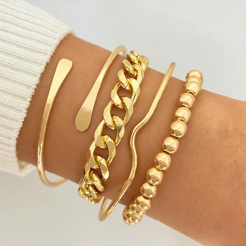 Trendy / Gold Niche Fashion Bracelet Beads For Jewelry Making Irregular Hand Chain Bracelet 4-Piece Set Jewelry Open Bangle Bracelet