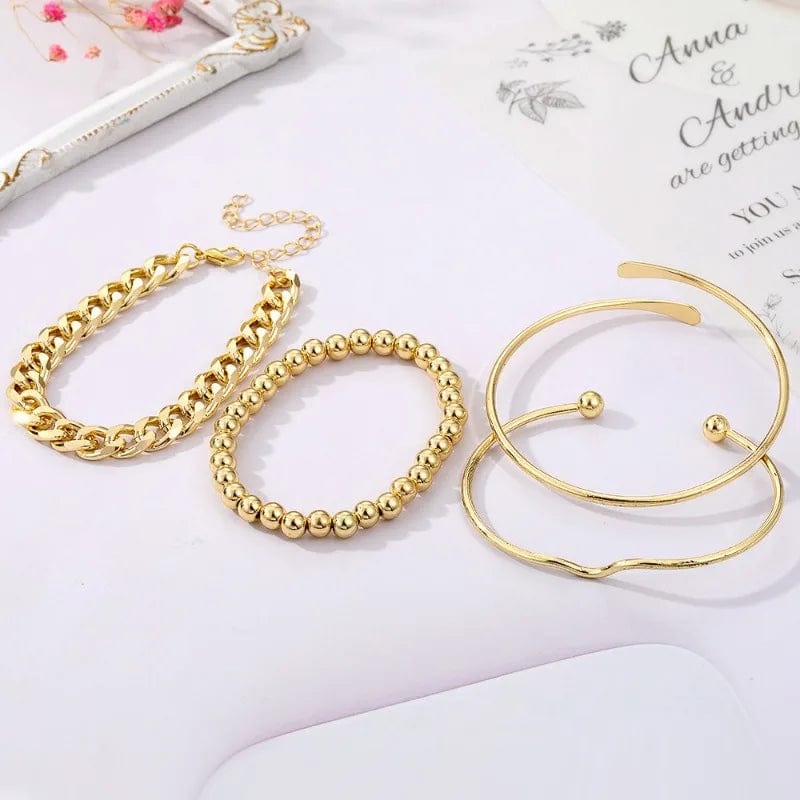 Trendy / Gold Niche Fashion Bracelet Beads For Jewelry Making Irregular Hand Chain Bracelet 4-Piece Set Jewelry Open Bangle Bracelet