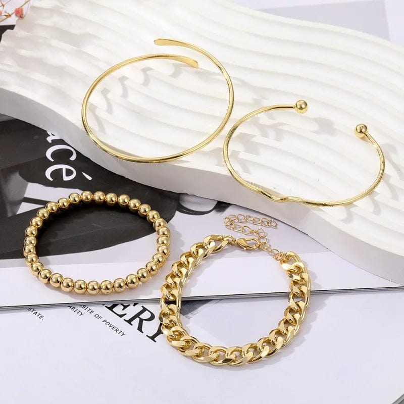 Trendy / Gold Niche Fashion Bracelet Beads For Jewelry Making Irregular Hand Chain Bracelet 4-Piece Set Jewelry Open Bangle Bracelet