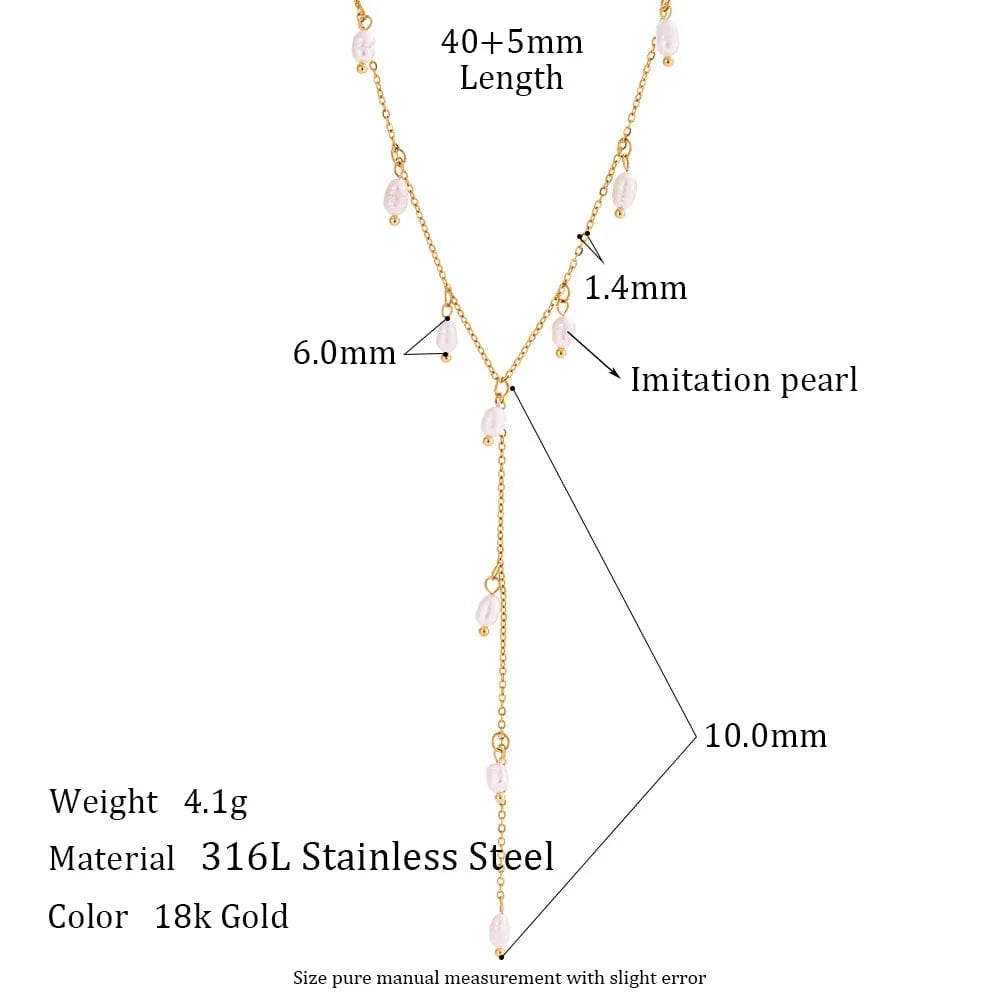 Trendy / Gold Tarnish Free Freshwater Pearl Tassel Y-shaped Clavicle Necklaces Luxury Stainless Steel Jewelry