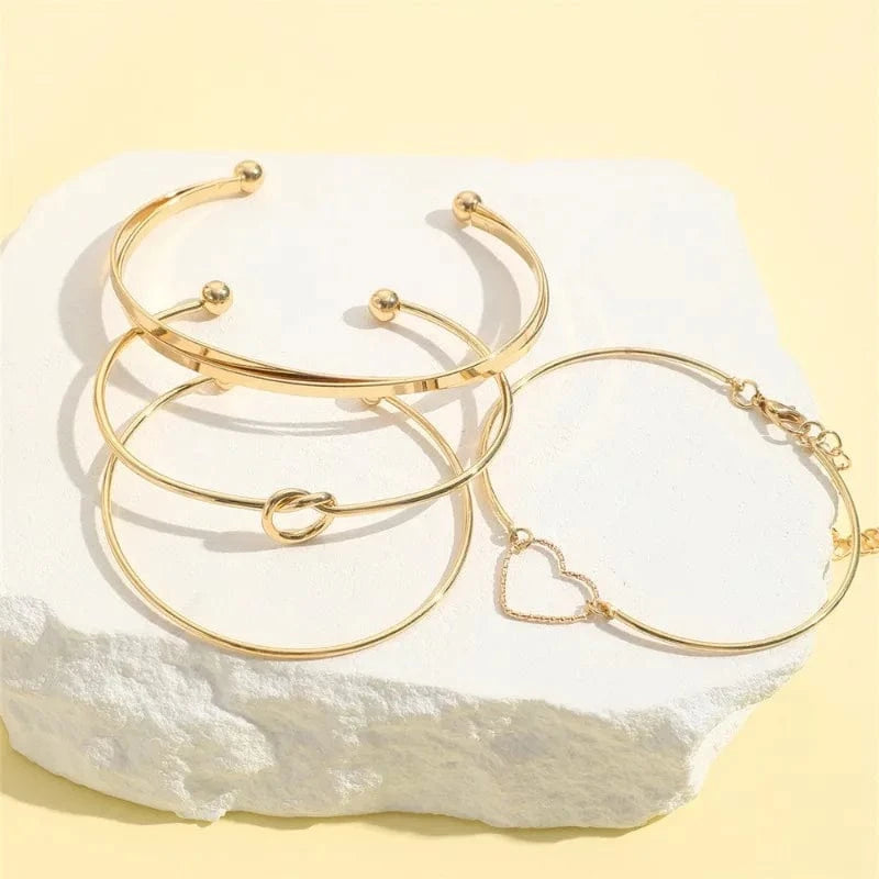 Trendy / Gold The Most Popular In 2024 Woman Heart Bracelet Gold Fashionable Full  Cross Bracelet 4-Piece Set Knot Bracelet