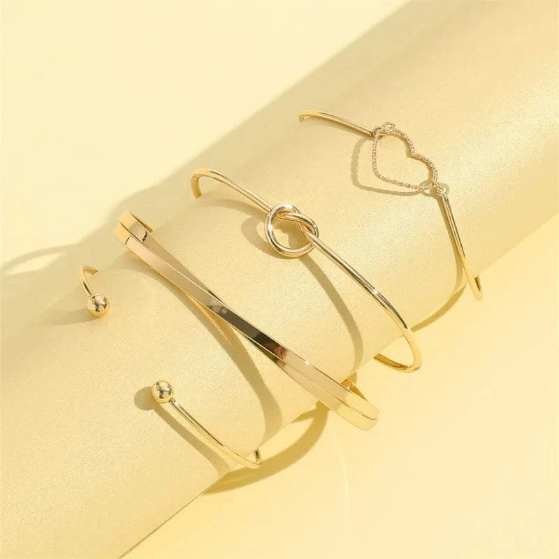 Trendy / Gold The Most Popular In 2024 Woman Heart Bracelet Gold Fashionable Full  Cross Bracelet 4-Piece Set Knot Bracelet