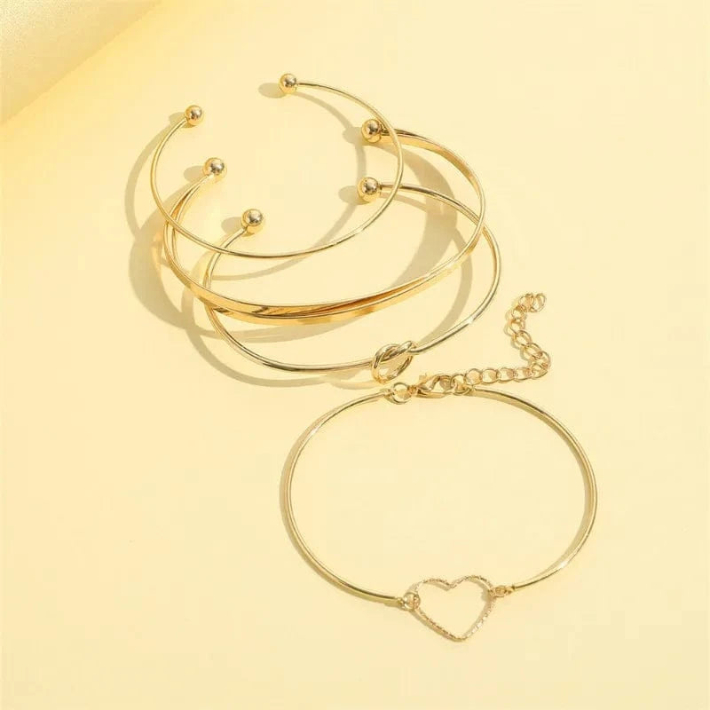 Trendy / Gold The Most Popular In 2024 Woman Heart Bracelet Gold Fashionable Full  Cross Bracelet 4-Piece Set Knot Bracelet