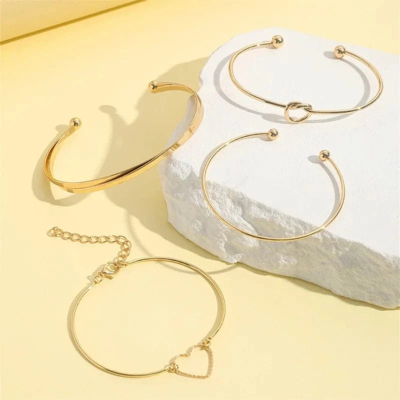 Trendy / Gold The Most Popular In 2024 Woman Heart Bracelet Gold Fashionable Full  Cross Bracelet 4-Piece Set Knot Bracelet