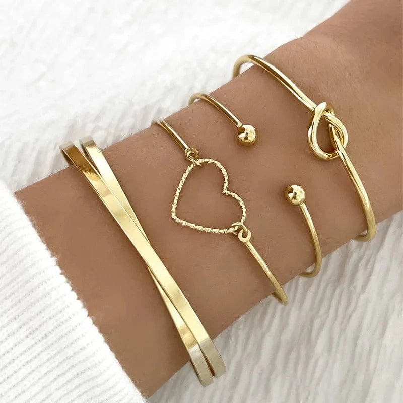 Trendy / Gold The Most Popular In 2024 Woman Heart Bracelet Gold Fashionable Full  Cross Bracelet 4-Piece Set Knot Bracelet