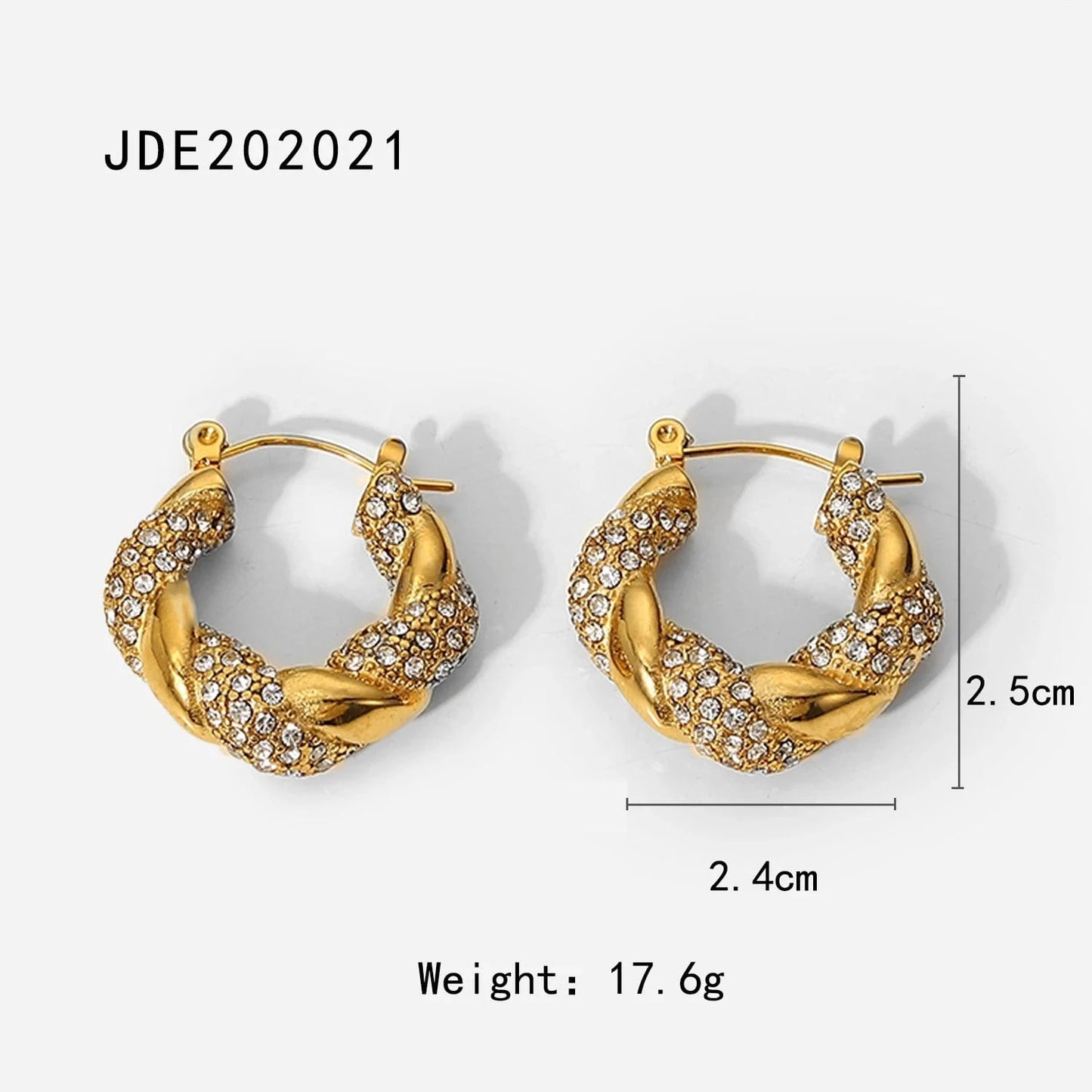 TRENDY / JDE202021 Sparkle Micro Cubic Zircon Chunky Shiny 18k PVD Gold Plated Stainless Steel Hoop Earrings Huggie Jewelry