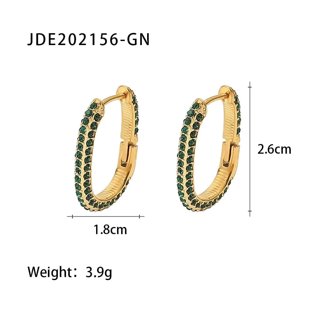 TRENDY / JDE202156-GN Sparkle Micro Cubic Zircon Chunky Shiny 18k PVD Gold Plated Stainless Steel Hoop Earrings Huggie Jewelry