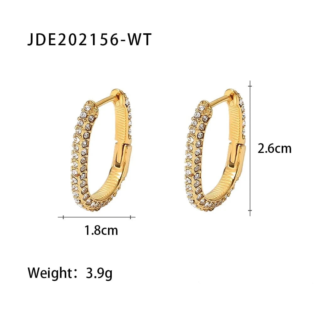 TRENDY / JDE202156-WT Sparkle Micro Cubic Zircon Chunky Shiny 18k PVD Gold Plated Stainless Steel Hoop Earrings Huggie Jewelry