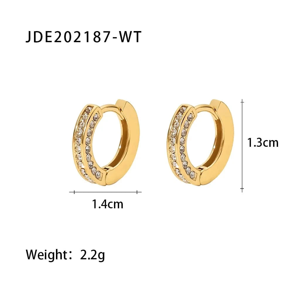 TRENDY / JDE202187-WT Sparkle Micro Cubic Zircon Chunky Shiny 18k PVD Gold Plated Stainless Steel Hoop Earrings Huggie Jewelry