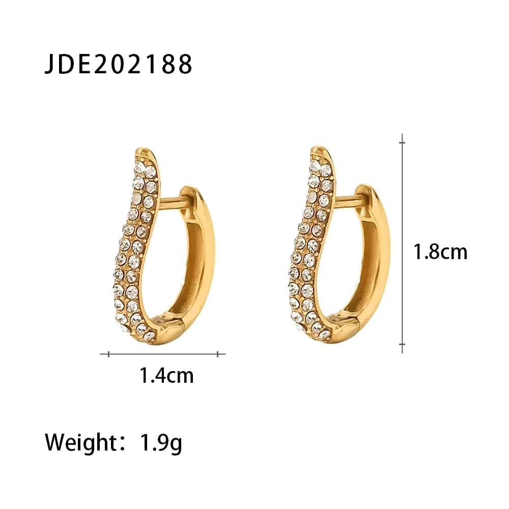 TRENDY / JDE202188 Sparkle Micro Cubic Zircon Chunky Shiny 18k PVD Gold Plated Stainless Steel Hoop Earrings Huggie Jewelry