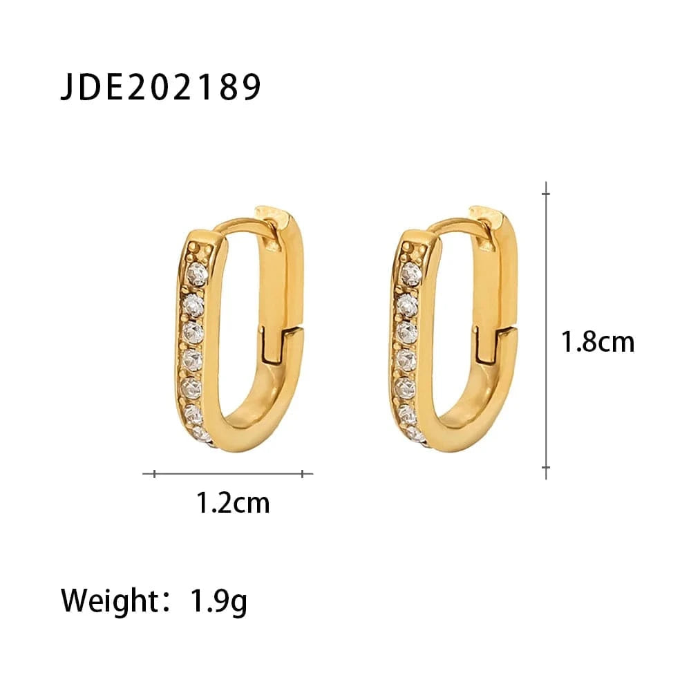 TRENDY / JDE202189 Sparkle Micro Cubic Zircon Chunky Shiny 18k PVD Gold Plated Stainless Steel Hoop Earrings Huggie Jewelry