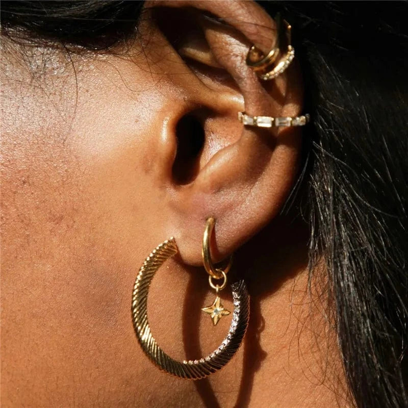 Trendy jewelry custom logo wholesale statement large 18k gold plated 925 sterling silver C shape hoop earrings for women