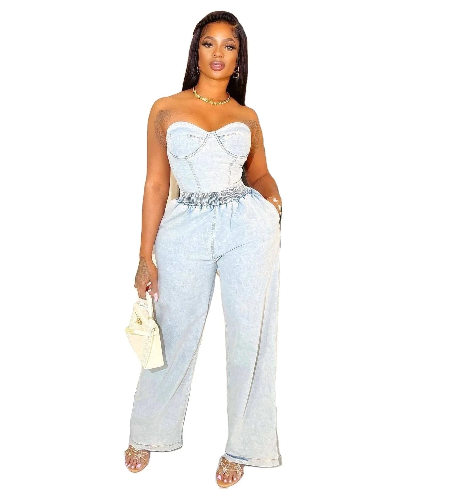 Trendy Light Blue Denim 2-Piece Set for Women