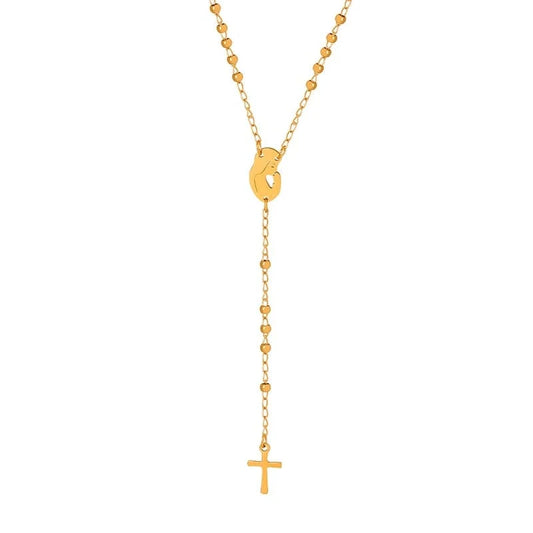 TRENDY / M040-Gold necklace-41+5cm Classic Religion Cross Charm Beaded Chain Necklace New Arrival Women Sweater Necklace Gold Plated Dropship Jewelry Suppliers
