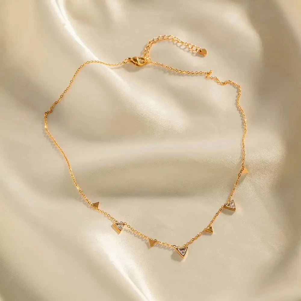 trendy / N2314 N2314 Minimalist Jewelry 18K Gold Plated Choker Stainless Steel Triangular CZ Zircon Charm Necklace