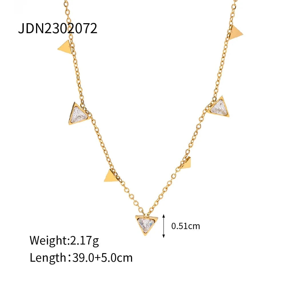 trendy / N2314 N2314 Minimalist Jewelry 18K Gold Plated Choker Stainless Steel Triangular CZ Zircon Charm Necklace