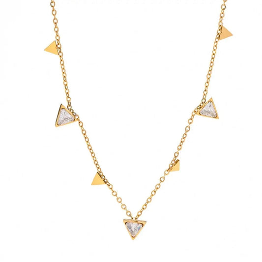 trendy / N2314 N2314 Minimalist Jewelry 18K Gold Plated Choker Stainless Steel Triangular CZ Zircon Charm Necklace
