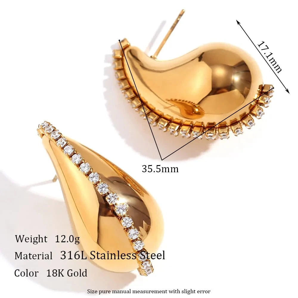 Trendy / Normal / Gold Wholesale zirconia luxury earrings stainless steel jewelry 18k gold plated chunky earrings tear drop stud earrings for women