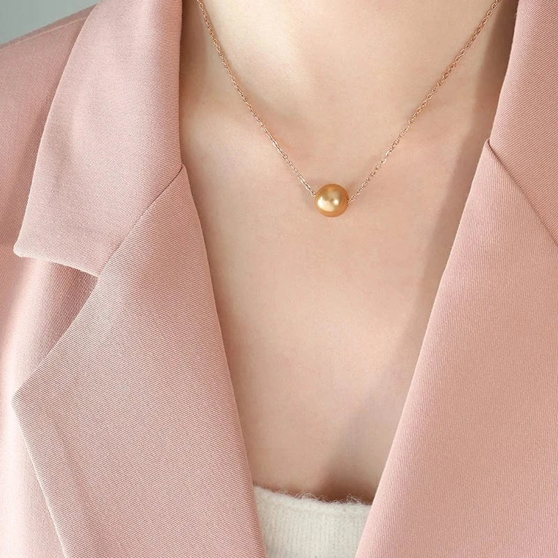 TRENDY / P126- Rose gold necklace Free sample imitation pearl pendant cross chain necklace collarbone chain stainless steel jewelry