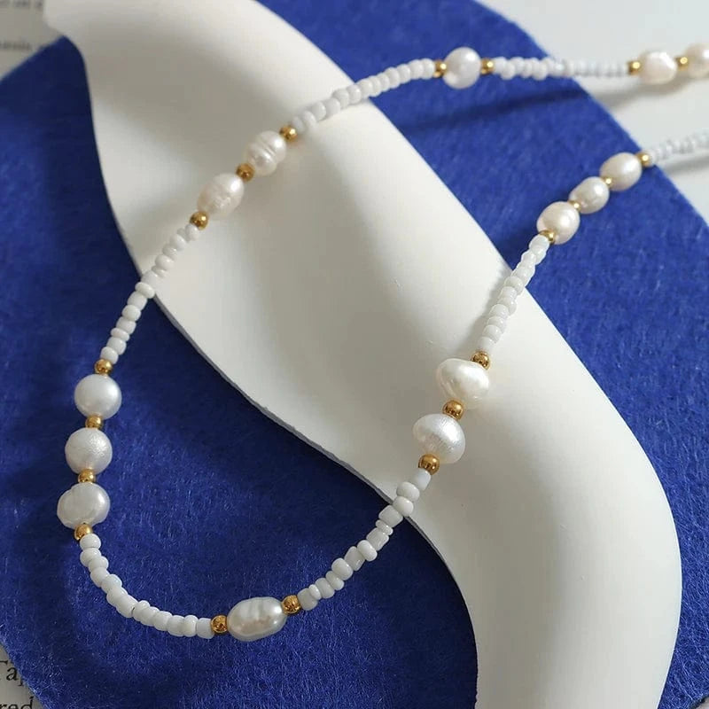 TRENDY / P1261- freshwater pearl necklace -38+5cm Freshwater Natural Pearl Necklace Design Necklace Stainless Steel Colorfast Jewelry