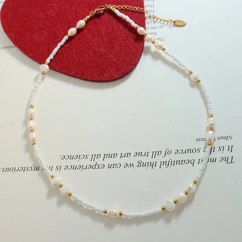 TRENDY / P1261- freshwater pearl necklace -38+5cm Freshwater Natural Pearl Necklace Design Necklace Stainless Steel Colorfast Jewelry
